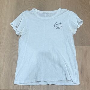Rag & Bone White Tee with Heart Eyes Smiley Embroidery